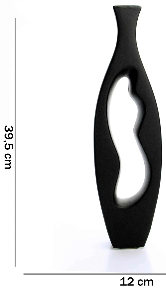 Vaso Decorativo Em Cerâmica Vasado Preto 39,5x12 Cm - D'Rossi