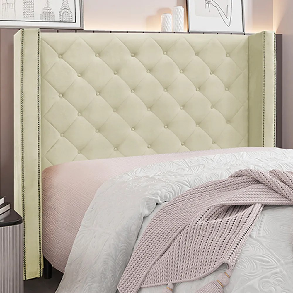 Cabeceira Decorativa King Size 2,19M Loewe Veludo Bege G63 - Gran Belo