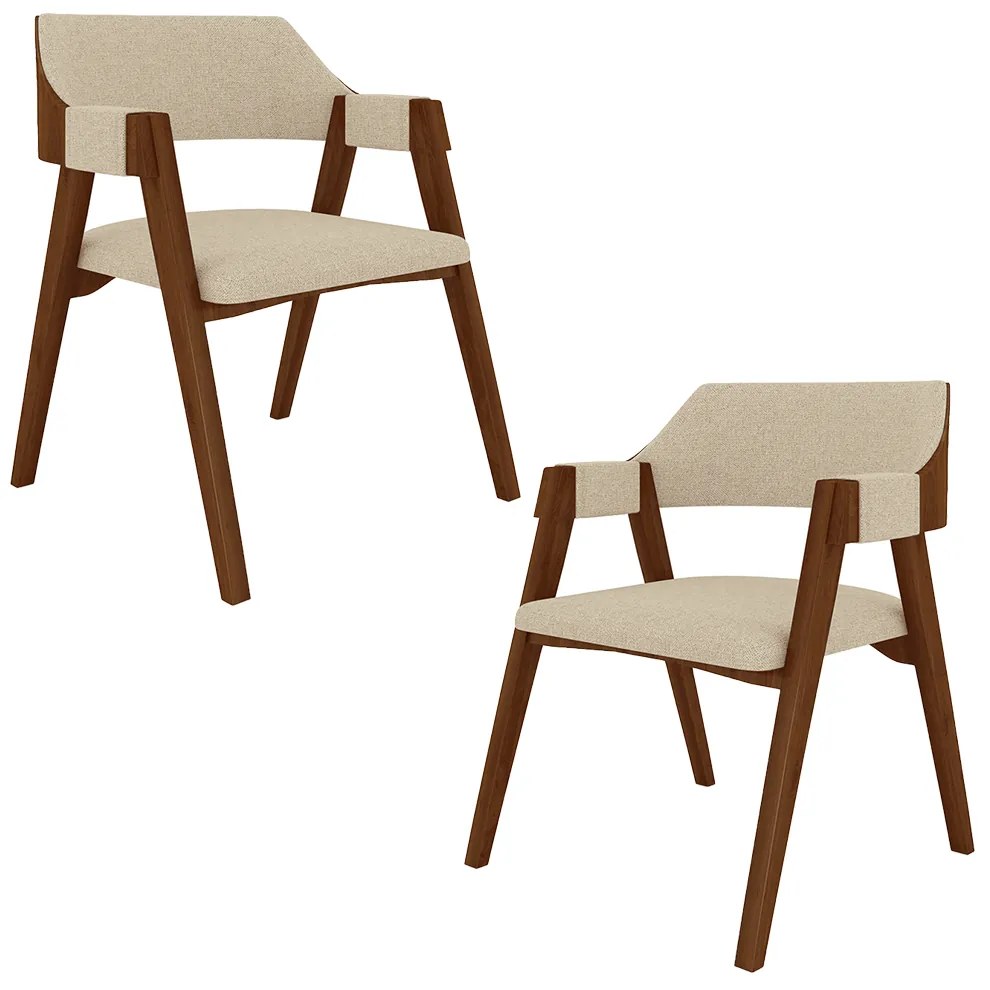 Kit 2 Cadeiras Sala de Jantar e Jogos Carteados Madeira Maciça Poker Linho OffWhite/Imbuia G42 - Gran Belo