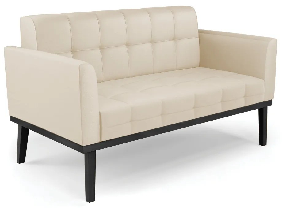 Poltrona Namoradeira Decorativa Karen Pés Fixo em Madeira Preto PU Bege G19 - Gran Belo