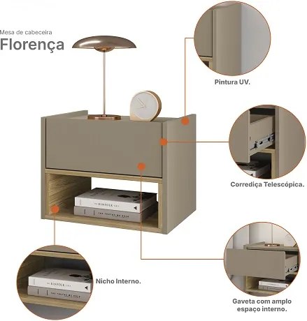 Mesa De Cabeceira Florença Fendi/Hannover - Casa D Móveis