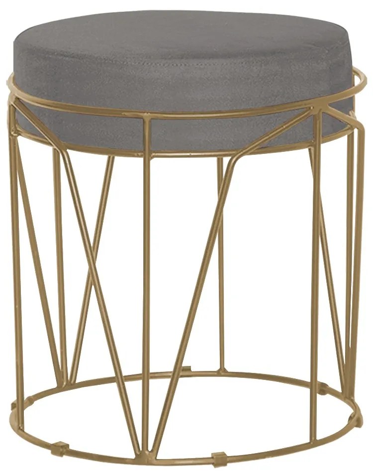 Puff Decorativo Sala de Estar Base Gold Chloe Veludo Cinza G41 - Gran Belo