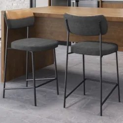 Banqueta Cozinha Média Kit 4 Milli Linho Grafite/Caramelo A14 - Mpozen