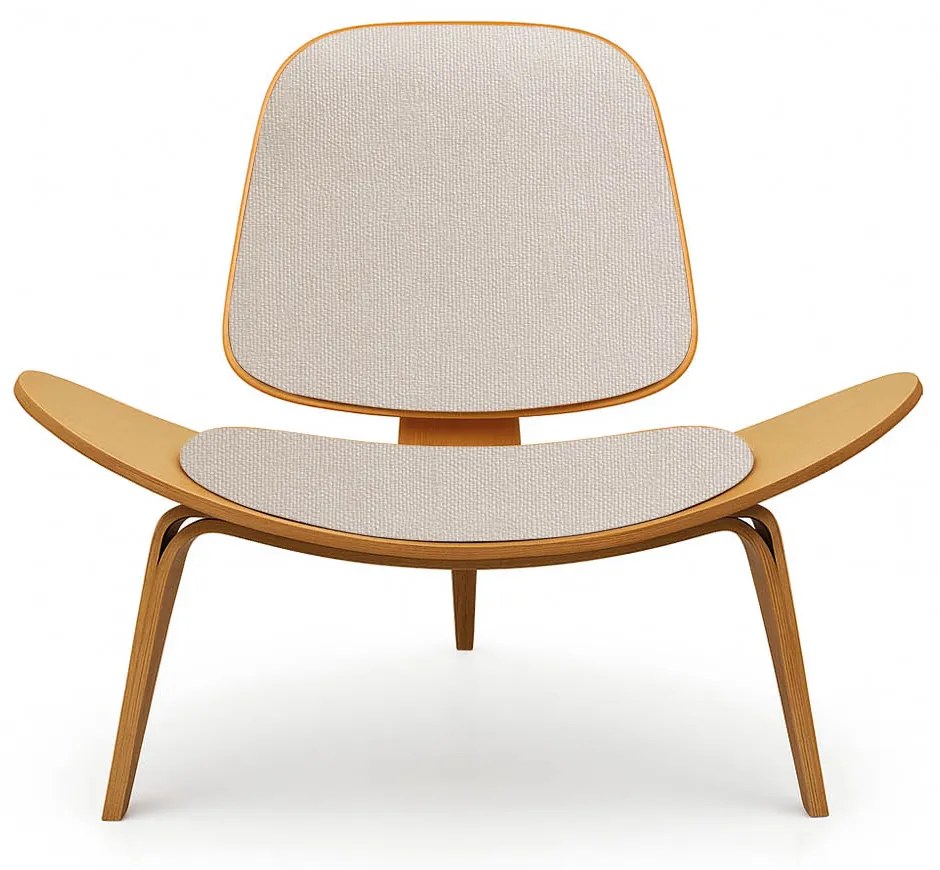 Poltrona Decorativa Base de Madeira Shell Linho P01 - D'Rossi - Bege