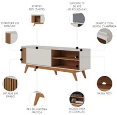 Rack Bancada Para TV 60 Pol 160cm Diana Off White/Freijó C05 - Mpozena