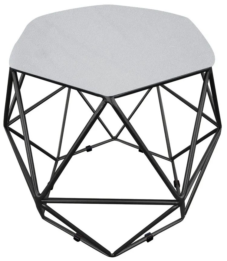 Puff Aramado Hexágono Decorativo Industrial Preto com Suede D03 - D'Rossi - Cinza