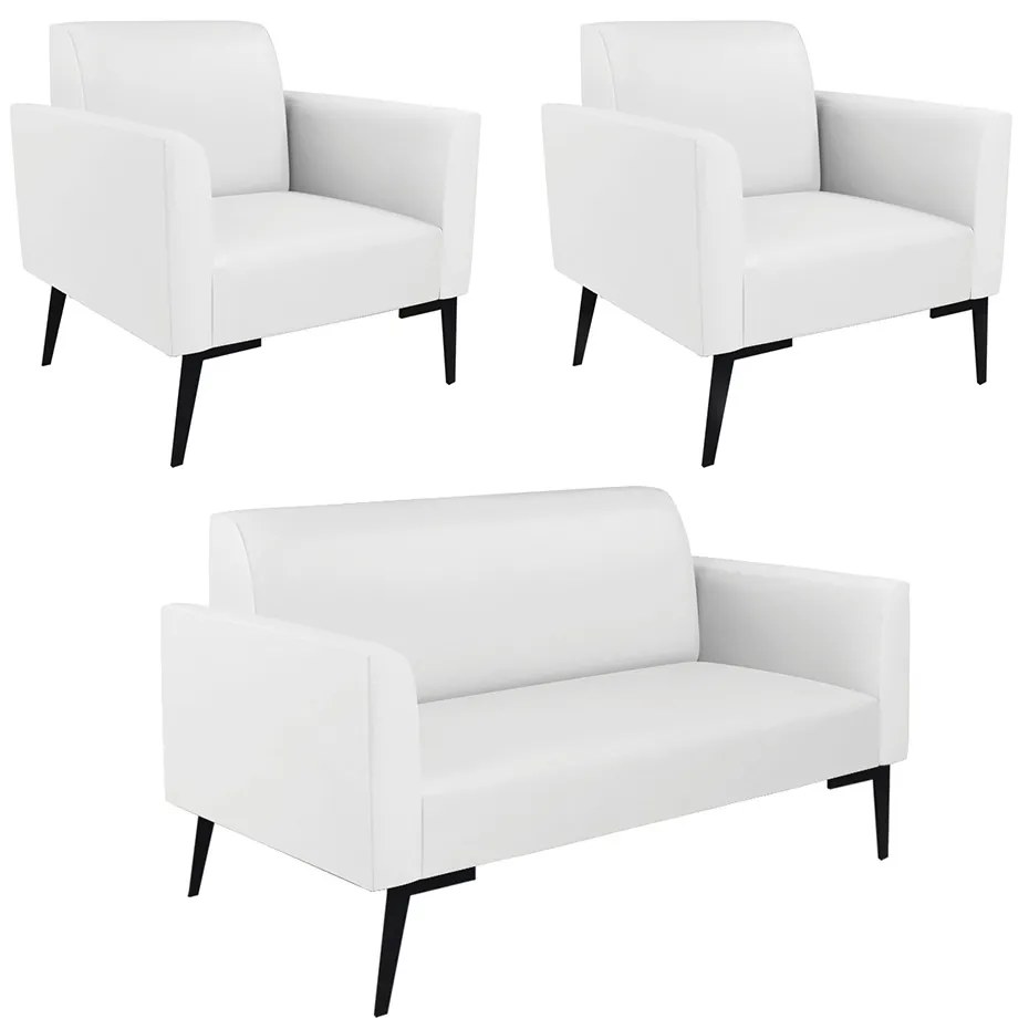Sofá Namoradeira com 2 Poltronas Pés Villach Marisa Corino D03 - DRossi - Branco