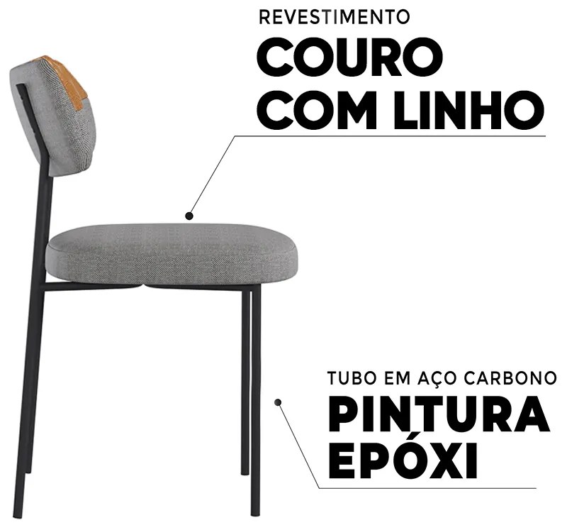 Cadeira de Jantar Base Ferro Nile PU Caramelo/Linho A08 - D'Rossi - Cinza