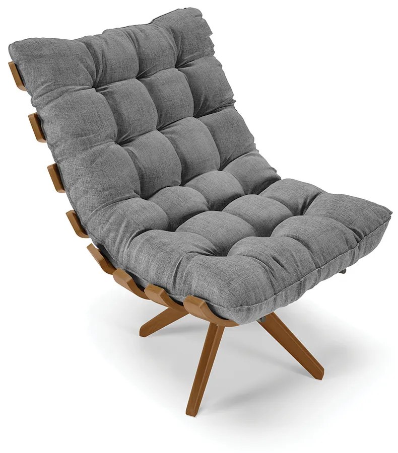 Poltrona com Puff Giratório Costela Linho Base de Madeira MA30 M11 - D'Rossi - A32 Palha