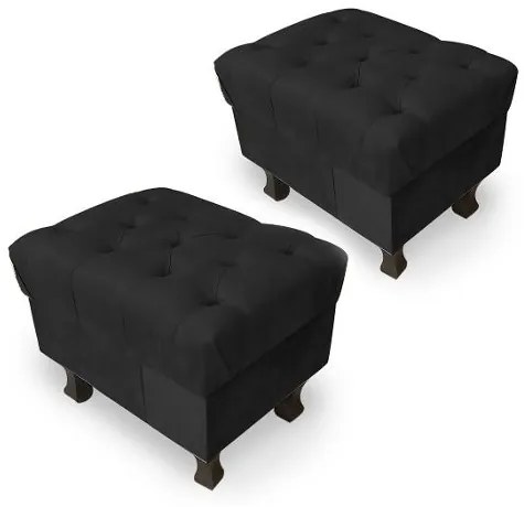 Kit 2 Puffs Decorativos Retrô Luis Xv Capitonê Suede Preto - Preto