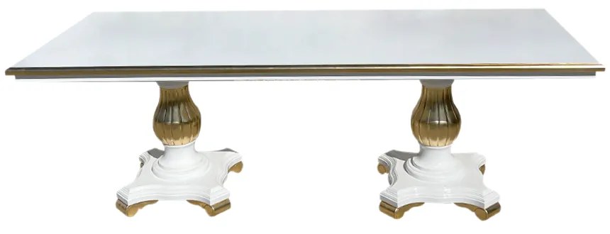 Mesa de Jantar Versalhes Antique Luxo Retangular 2 Bases Torneadas Madeira Maciça Eucalipto Entalhada Design Artesanal