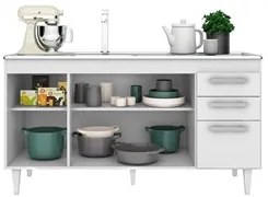 Balcão Gabinete Para Pia 150cm sem Tampo Lisboa Branco/Preto - Lumil
