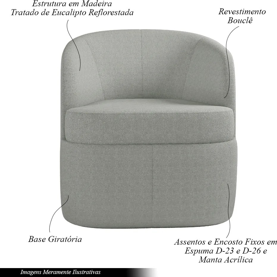 Kit 2 Poltronas Decorativas Design Moderno Bel Sala de Estar Base Giratória Bouclê Cinza G33 - Gran Belo