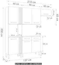 Armário de Cozinha 210cm Com Tampo Hanna Atacama/Grafite A15  - Mpozen