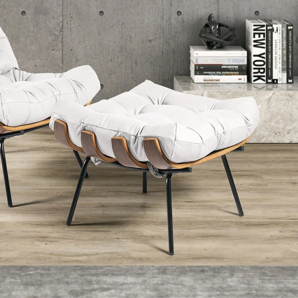 PUFF COSTELA COURO LEGITIMO BASE METAL P - Branco
