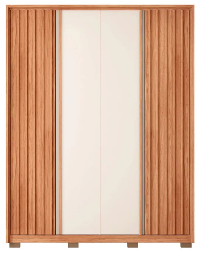 Guarda Roupa Solteiro 178,5cm Bravus 4 Portas de Bater 3 Gavetas MDP Freijo/OffWhite G11 - Gran Belo