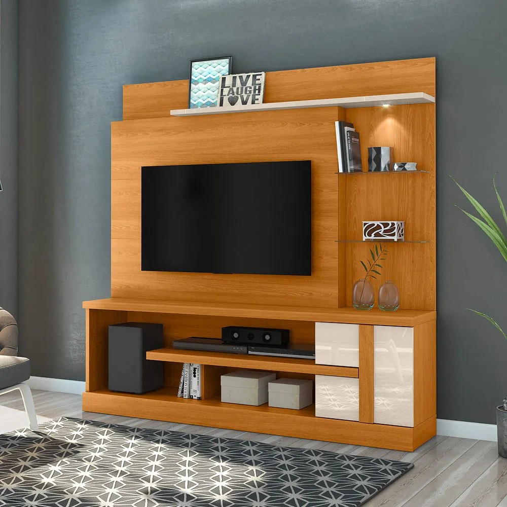 Estante de TV 55 Pol 182cm Sala de Estar Elaris M20 - D'Rossi - Cinamomo e Off White