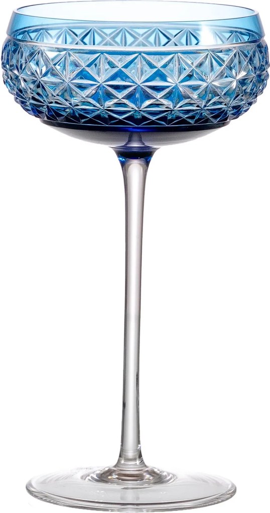Taça de Cristal Coupe Lapidada p/ Champagne 200ml - Azul Claro  Azul Claro