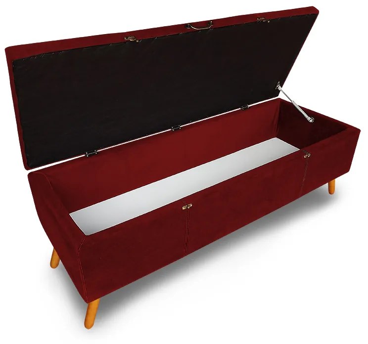 Cabeceira com Calçadeira Baú Casal 140cm Caribe Suede Bordô - Sheep Estofados - Vermelho escuro