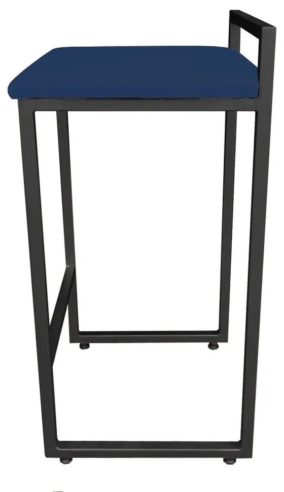 Conjunto 02 Banqueta Alta Industrial Pietra Suede Base Preto D'Rossi - Azul Marinho
