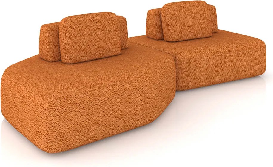Sofá 2 Lugares Orgânico com Chaise e 1 Módulo Central Berlim Bouclê Caramelo K01 - D'Rossi