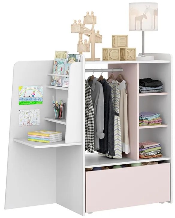 Closet Guarda Roupa Infantil Mimo Com Banquinho - Branco/rosa