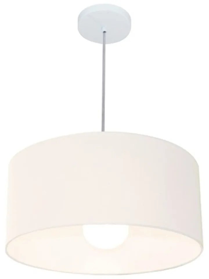 Lustre Pendente Cilíndrico 4052 Cúpula em Tecido 50x21cm Branco - Bivolt
