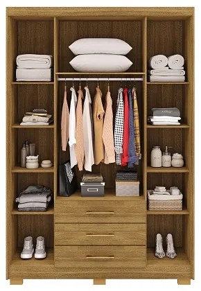 Guarda Roupa Espanha 4 Portas e 3 Gavetas Nature/Brisa - Vila Rica Móveis
