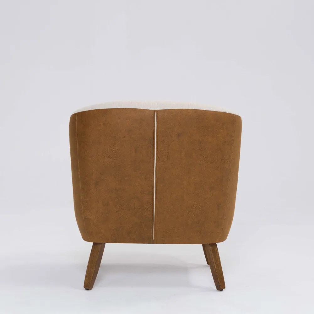 Poltrona Decorativa Milão D07 Pés Madeira Corano Terracota e Linho Pérola - D'Rossi