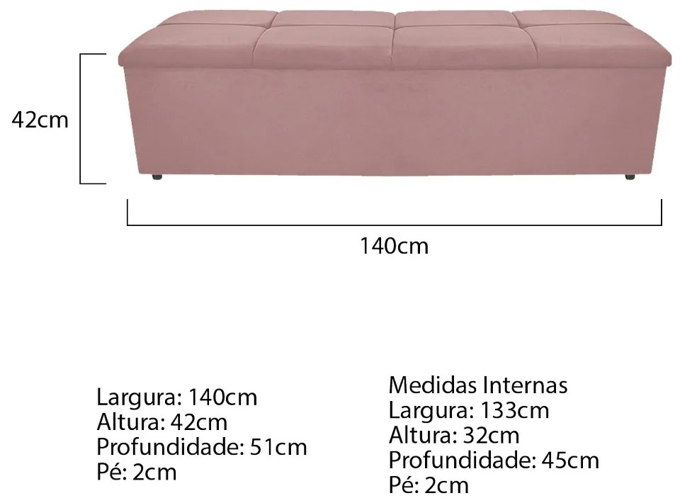 Calçadeira Munique 140 cm Casal Suede Rosê - ADJ Decor
