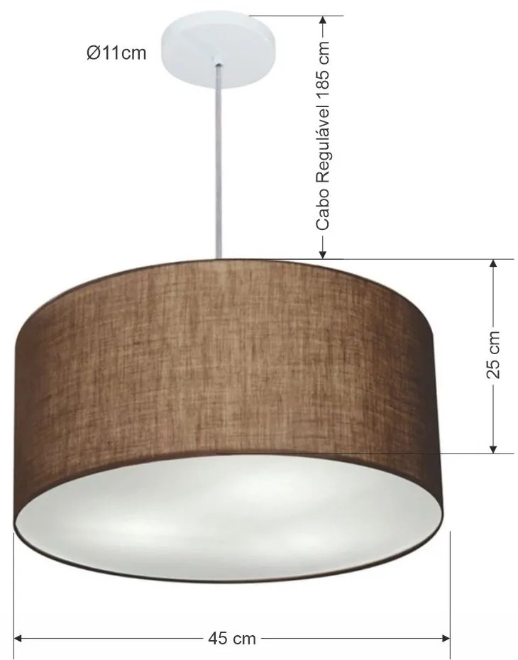 Lustre Pendente Cilíndrico Md-4243 Cúpula em Tecido 45x25cm Café - Bivolt