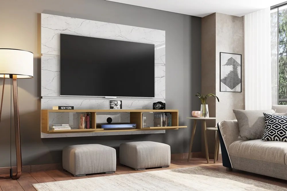 Painel Para TV Âmbar Carrara/Cinamomo/Ripado– Móveis Bechara