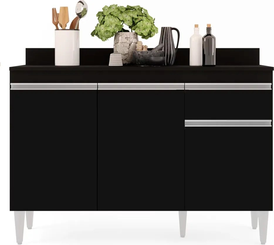 Balcão de Cozinha Lavanderia com Tampo 01 Gaveta Vick 120 cm L06 - D'Rossi - Preto