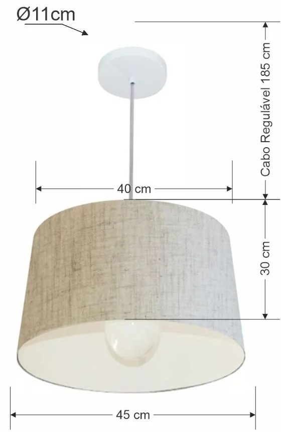 Lustre Pendente Cone Md-4241 Cúpula em Tecido 30/45x40cm Rustico Bege - Bivolt