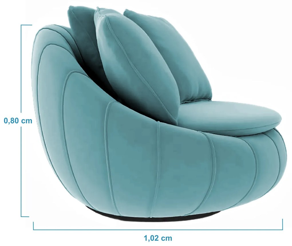 Poltrona Decorativa Redonda Giratória Glória Veludo Turquesa - Sheep Estofados - Veludo Turquesa