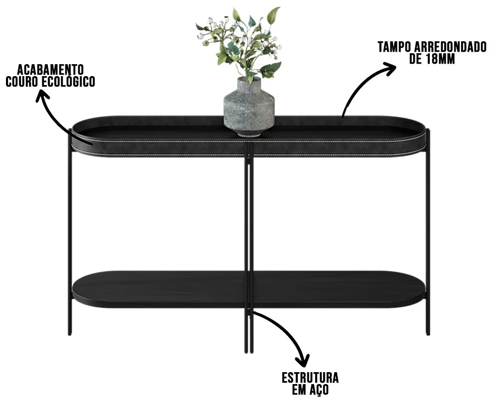 Buffet Aparador Isi Preto TX e Couro Preto 139x79 cm L04 - D'Rossi