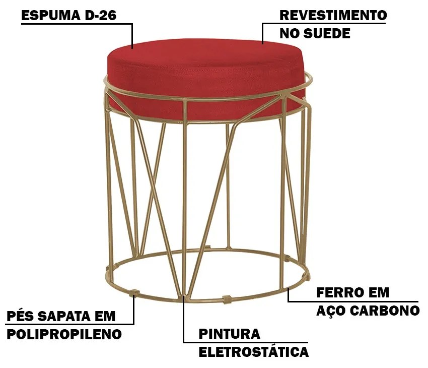 Kit 2 Puffs Decorativo Sala de Estar Base Gold Chloe Suede Vermelho G41 - Gran Belo