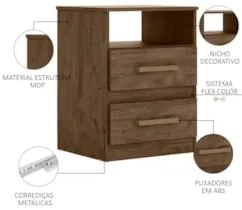 Kit 2 Mesas de Cabeceira Ares Z17 Flex Castanho/Avelã/Off White - Mpoz