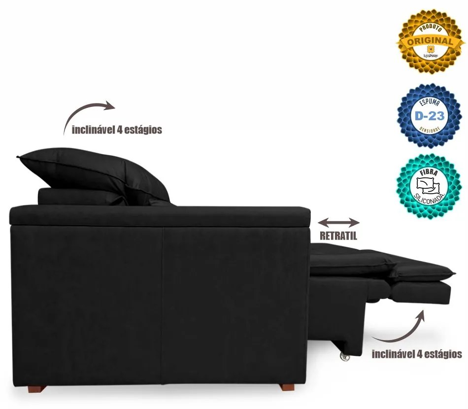 Poltrona Reclinável Retrátil Onix Corano Preto  - Sheep Estofados - Preto
