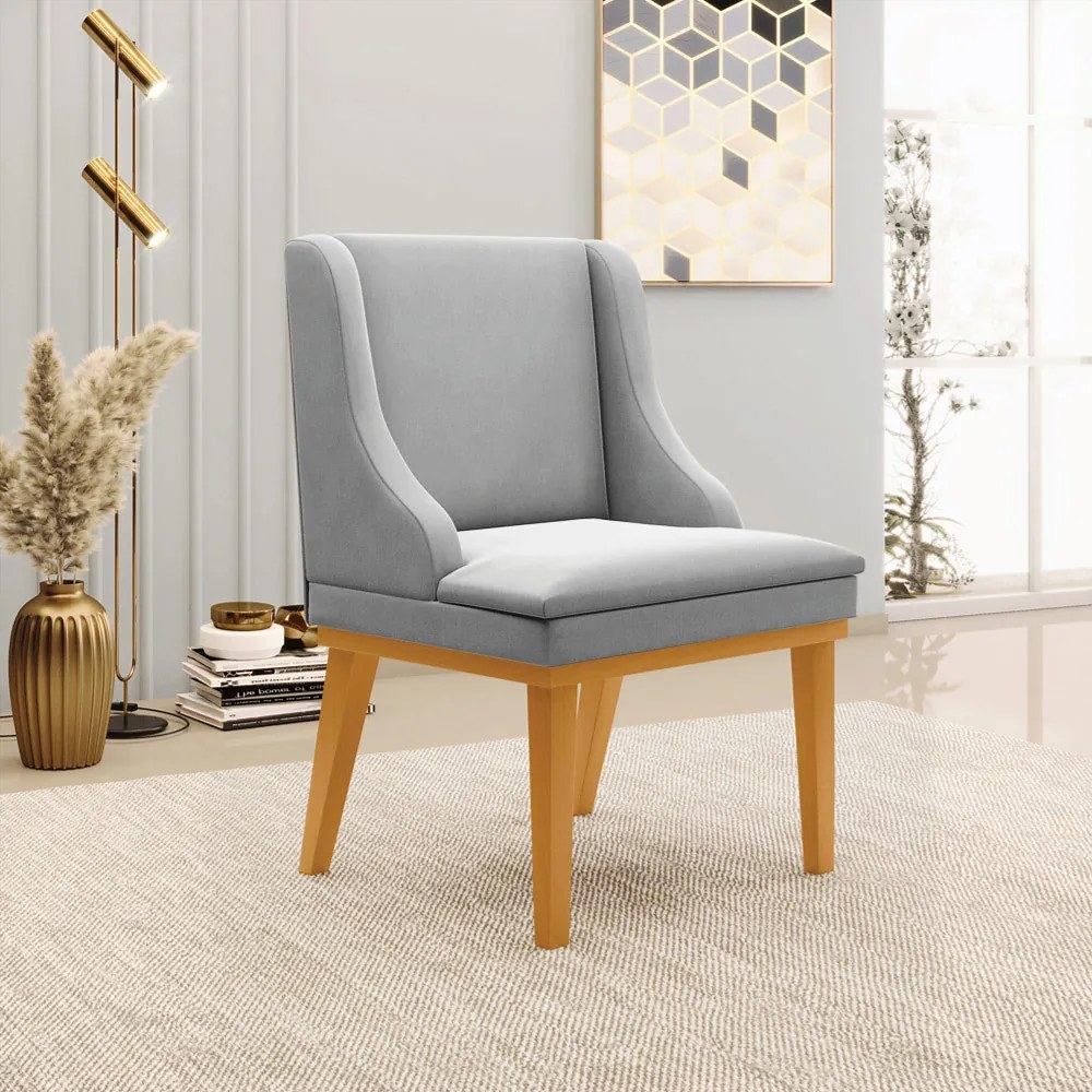Kit 5 Cadeiras Decorativas Sala de Jantar Base Fixa de Madeira Firenze Suede Cinza/Castanho G19 - Gran Belo