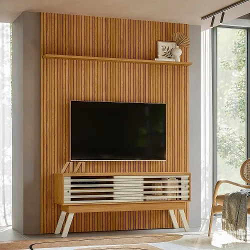 Rack Com Painel Frizz New Premium Cumaru/Opala - Madetec Móveis
