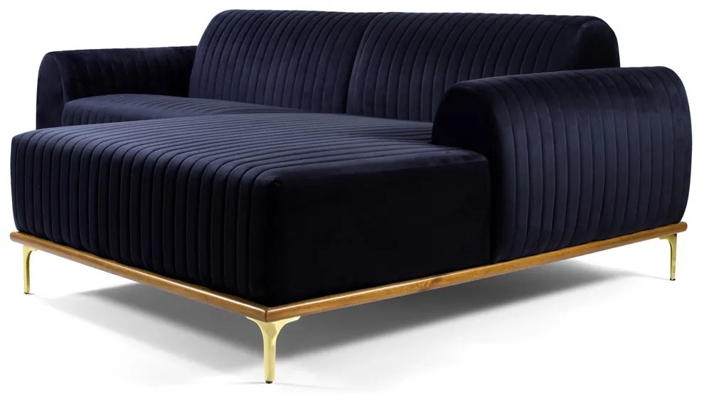 Sofá 3 Lugares Lisboa D07 com Chaise Direita 230cm Veludo Marinho - D'Rossi