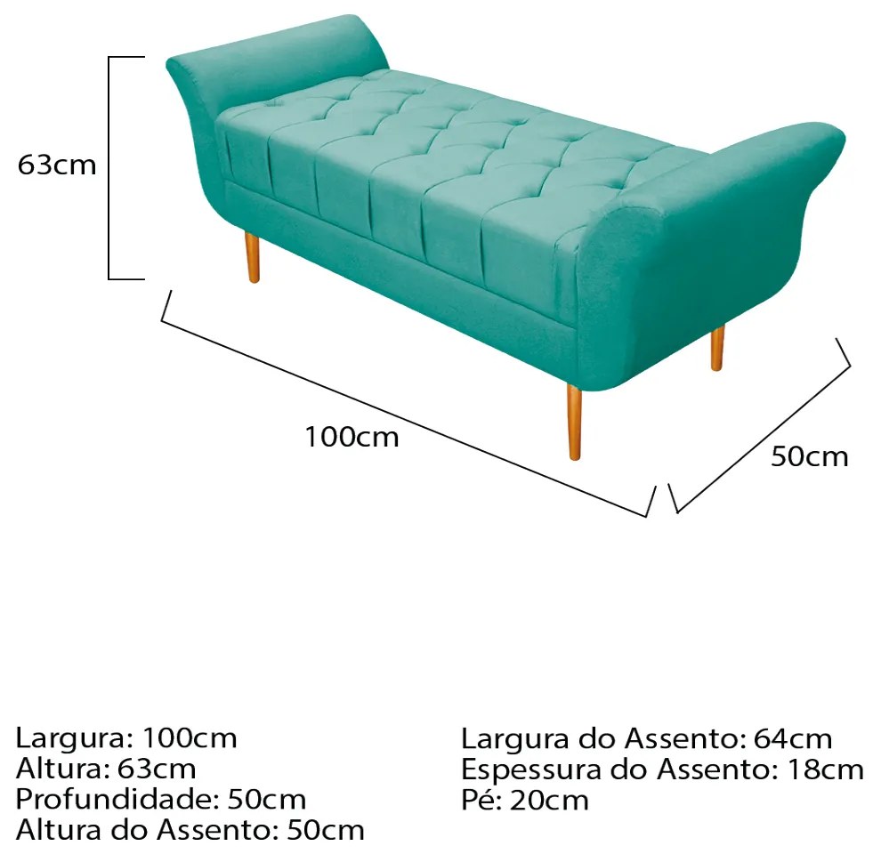 Recamier Estofado Ari 100 cm Solteiro Suede Azul Tiffany - ADJ Decor