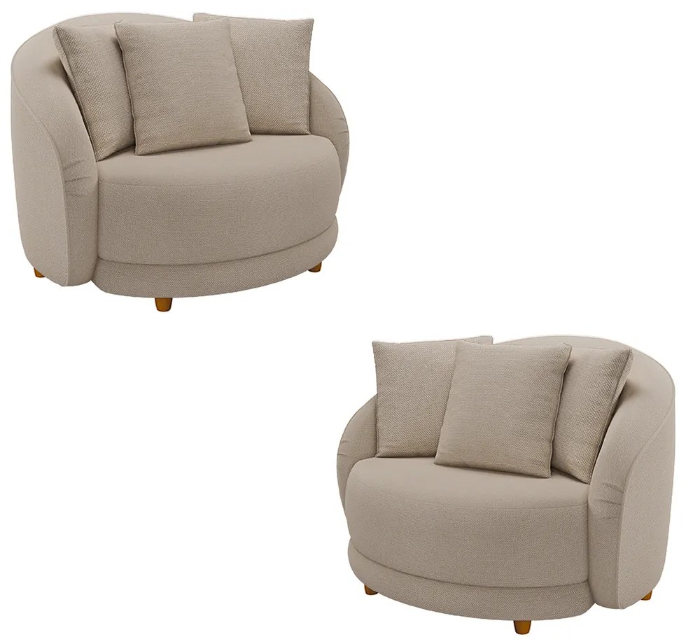 Kit 2 Poltronas Decorativas Base Fixa Galáxia com Almofadas Linho Off White G45 - Gran Belo