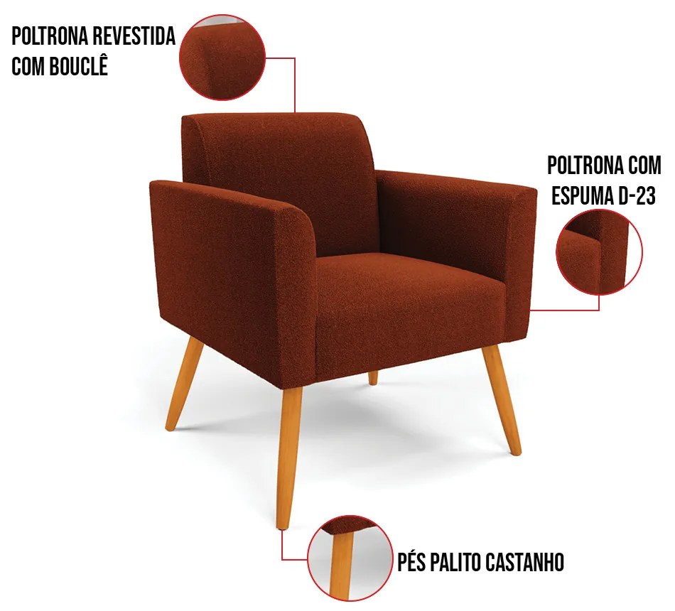 Poltrona Sala Estar Pé Palito Castanho Kit 2 Marisa Bouclê D03 - D'Rossi - Terra