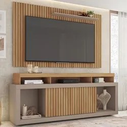 Rack Bancada Com Painel Para TV 65 Pol. Ripado Krome C01 Buriti/Fendi