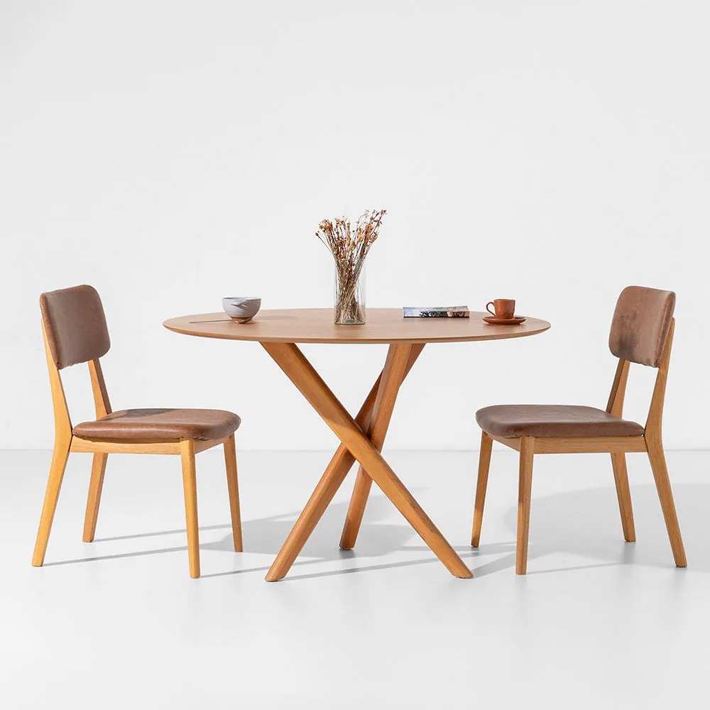 Conjunto Mesa de Jantar Thai Orgânica Carvalho Americano com 2 Cadeiras Lalá - 1,20m