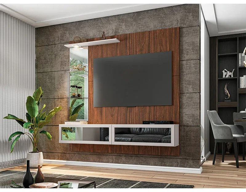 Painel de TV Home Suspenso Quartzo 180cm Imbuia/Beige - Vizzato - Bege