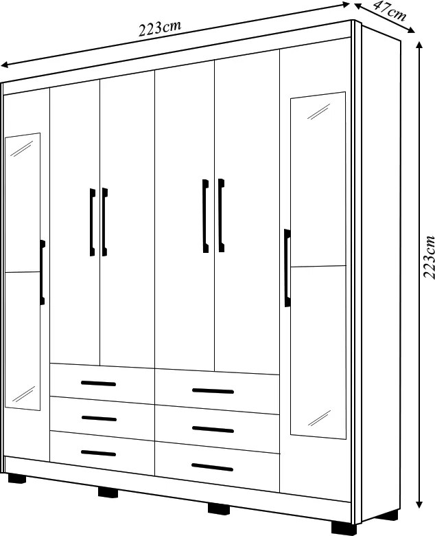 Guarda Roupa Dunas Casal 6 Portas de Bater 2 Com Espelhos 6 Gavetas MDF Nature/OffWhite G98 - Gran Belo
