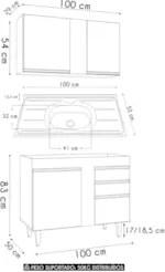 Armário Cozinha e Balcão Com Pia 100cm Luziania Cinza Claro - Lumil